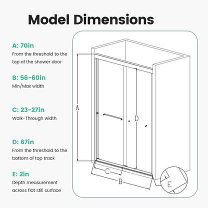 Semi-Frameless Double Sliding Shower Door, Bypass Shower Door, 1 / 4" (6Mm) Thick SGCC Tempered Glass Door Daily Nest