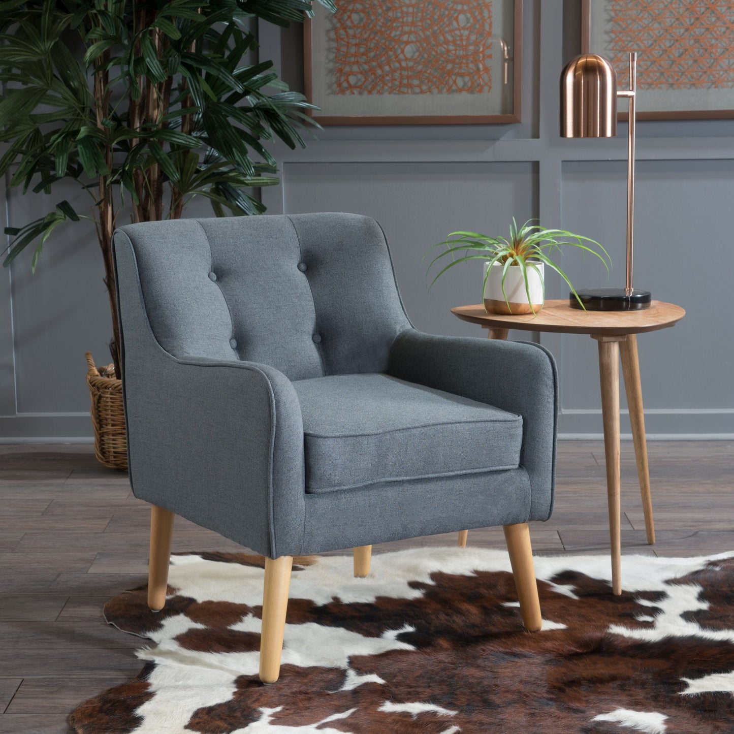 Modern Arm Chair With Tufted Back And Wooden Legs Noble House