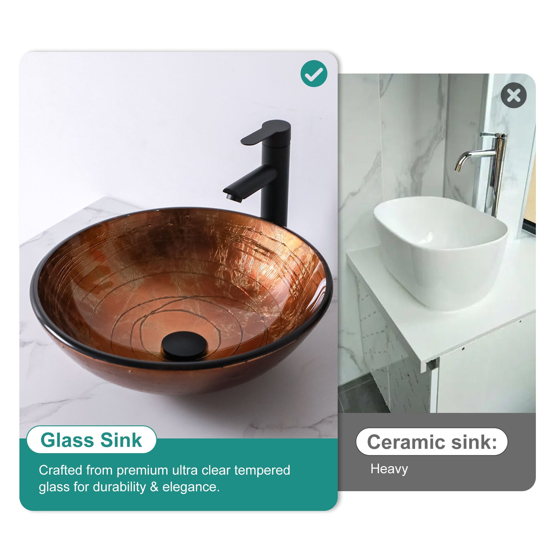 Vessel Bathroom Sink With Pop Up Drain, Round Bowl For Vanity Smooth - Brown Daily Nest