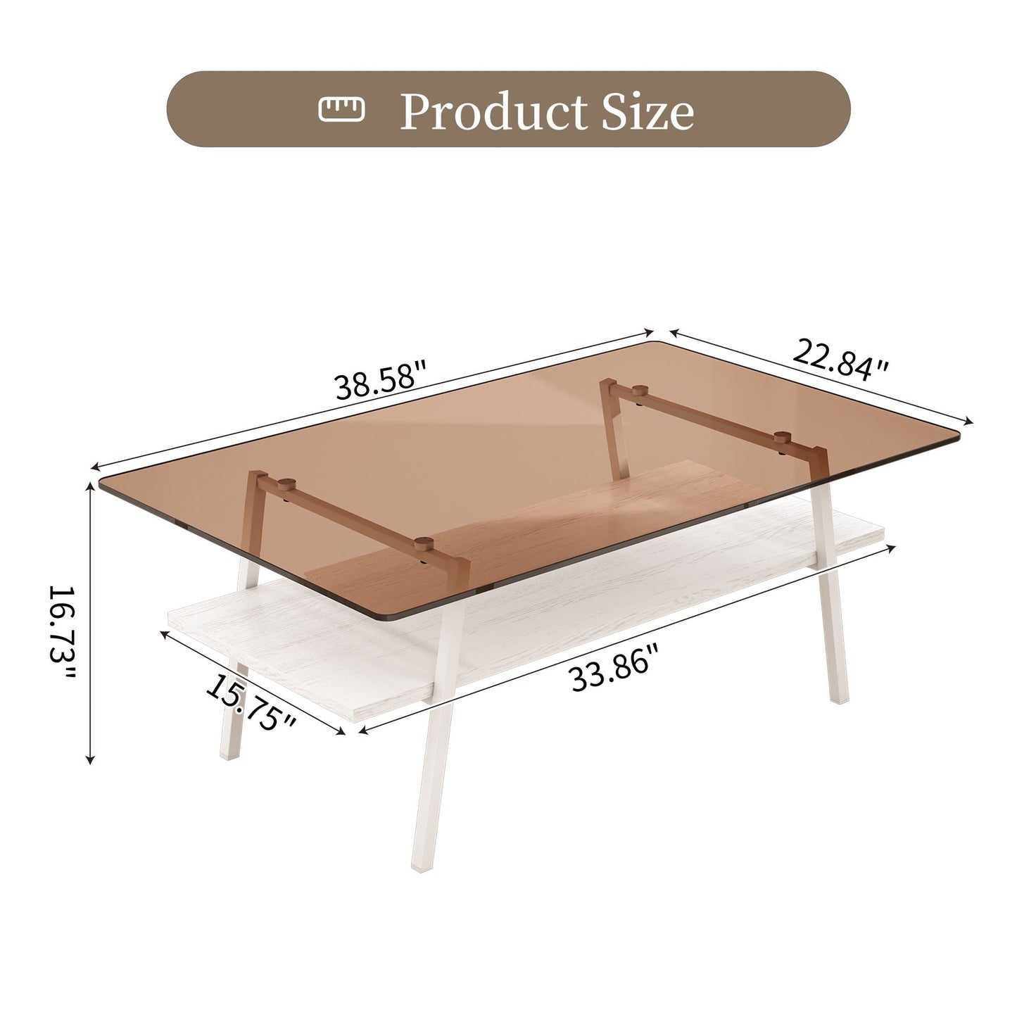 Rectangle Coffee Table, Tempered Glass Tabletop Modern Table For Living Room Home Essentials