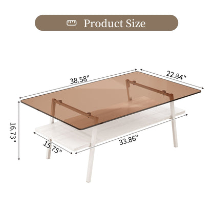 Rectangle Coffee Table, Tempered Glass Tabletop Modern Table For Living Room Home Essentials