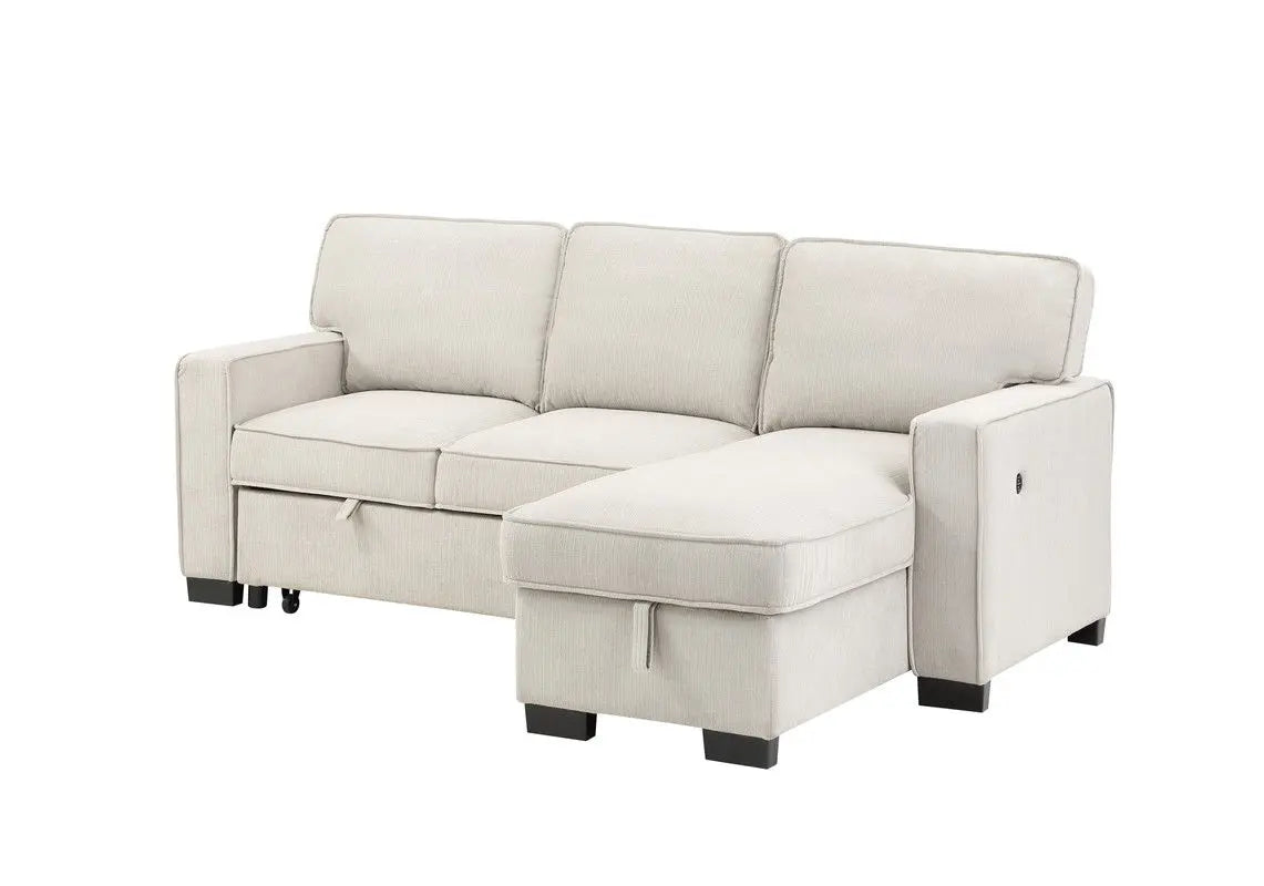 Estelle - Fabric Reversible Sleeper Sectional With Storage Chaise Drop-Down Table 2 Cup Holders And 2 USB Ports Lilola Home