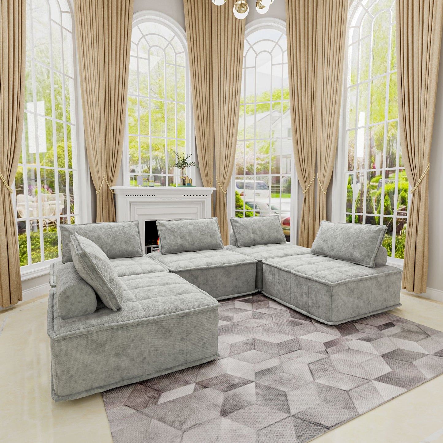 Luxury L-Shaped Modular Sofa With Hidden Legs, Adjustable Cushions, And Spring Seats - Perfect For Modern Living Room