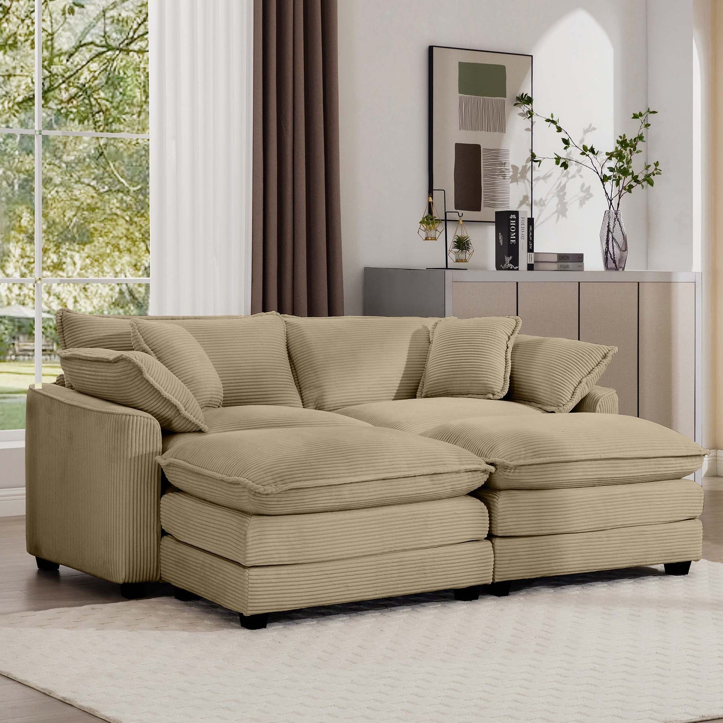 Modern Oversized Modular Cushion Sofa With Ottoman, Low Back, Deep Seating Sofa Set Home Essentials