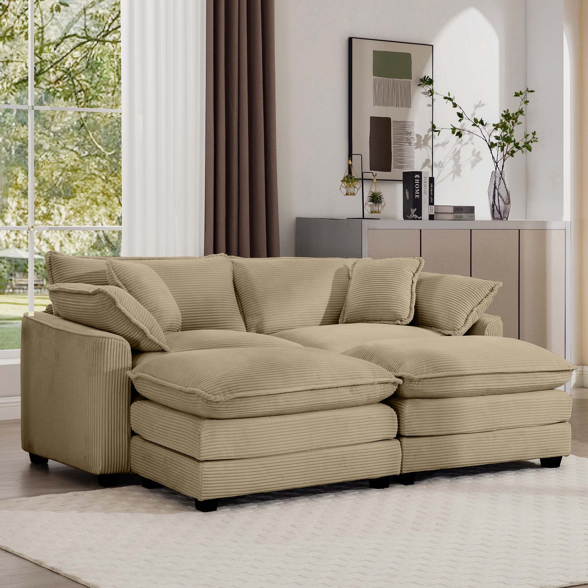 Modern Oversized Modular Cushion Sofa With Ottoman, Low Back, Deep Seating Sofa Set Home Essentials