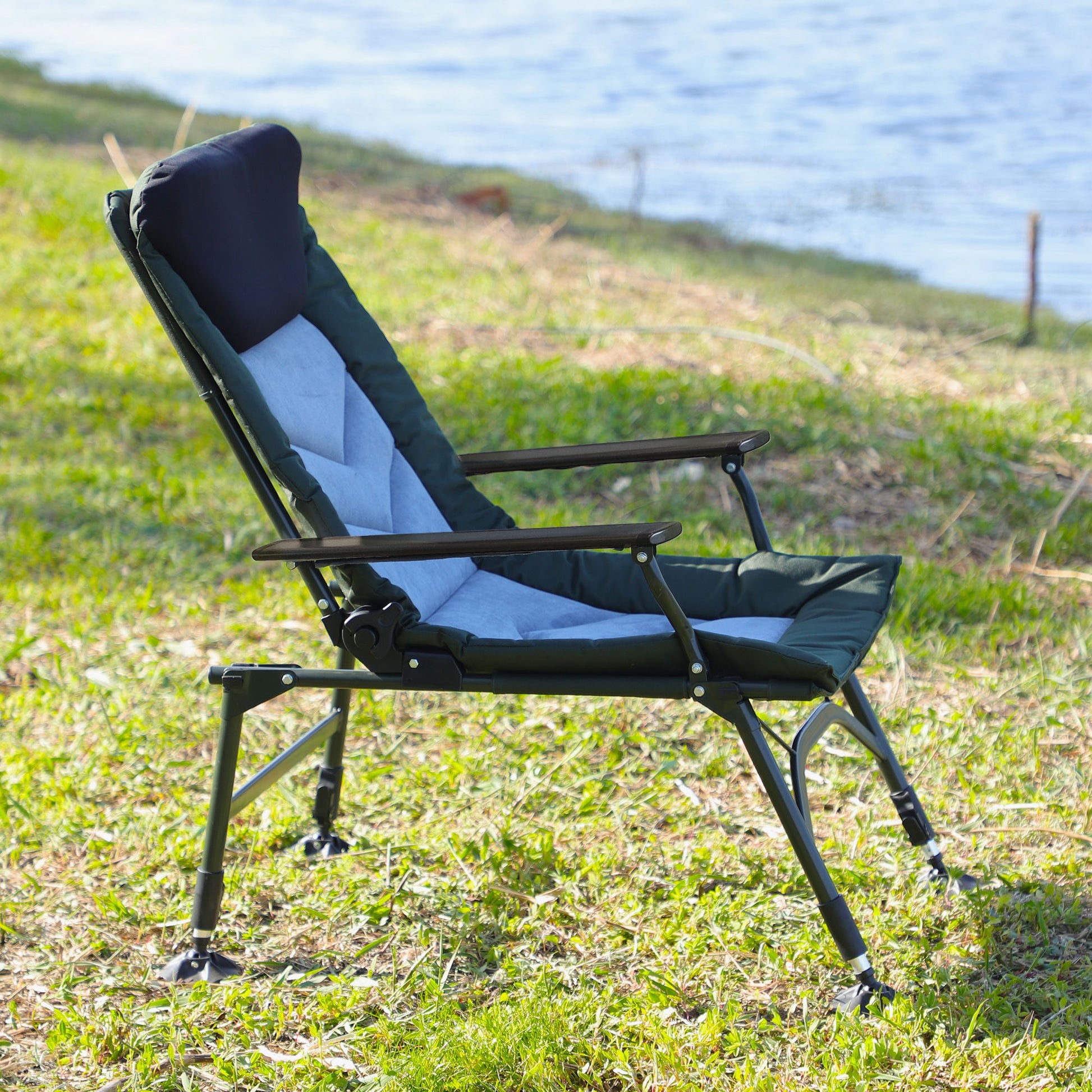 Camping Lounge Chair, Portable Folding Reclining Camping Chair With Adjustable Backrest For Indoor And Outdoor Camping Beach Hiking Fishing - Green / Black Home Essentials