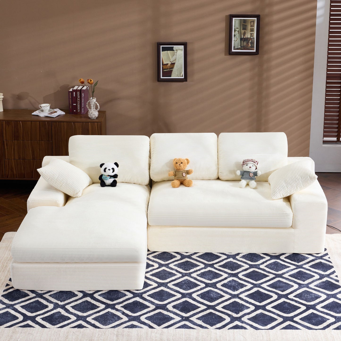 Compressed Sofa With 3 Back Cushions, 2 Throw Pillows Home Essentials