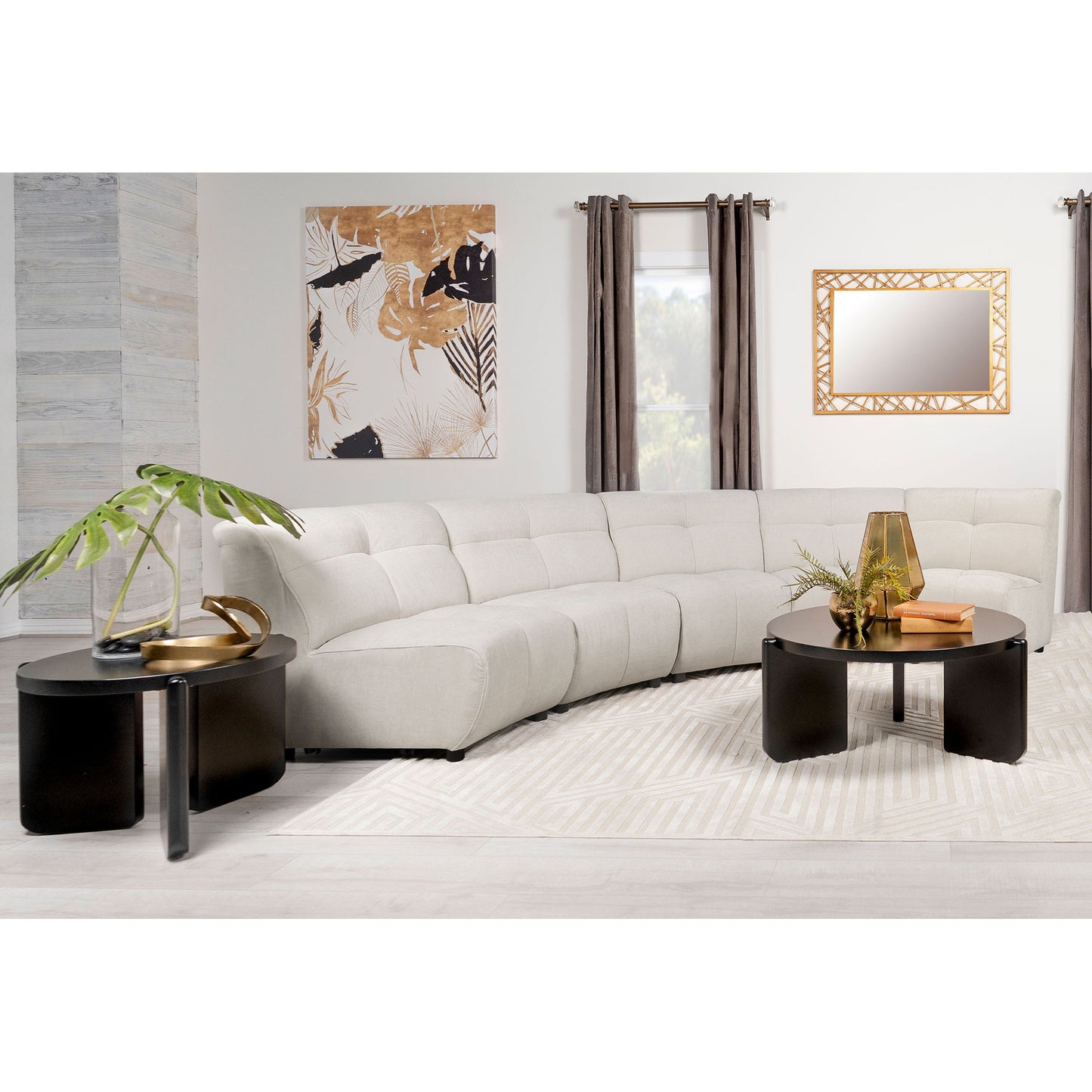 Oliver - 5 Piece Upholstered Sectional Sofa With Curved Silhouette - Ivory Furniture Max