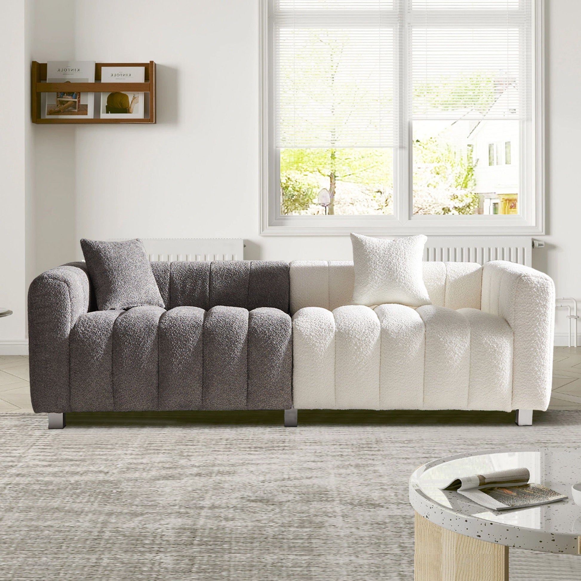 3 Seater Sofa With Metal Base Legs And 2 Pillows In +, 87.4" Premium Couch For Living Room - White / Gray Home Essentials
