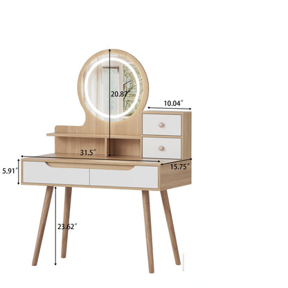 Elegant Makeup Vanity Desk With Adjustable Lighted Mirror Table Feet - American White Oak Home Essentials