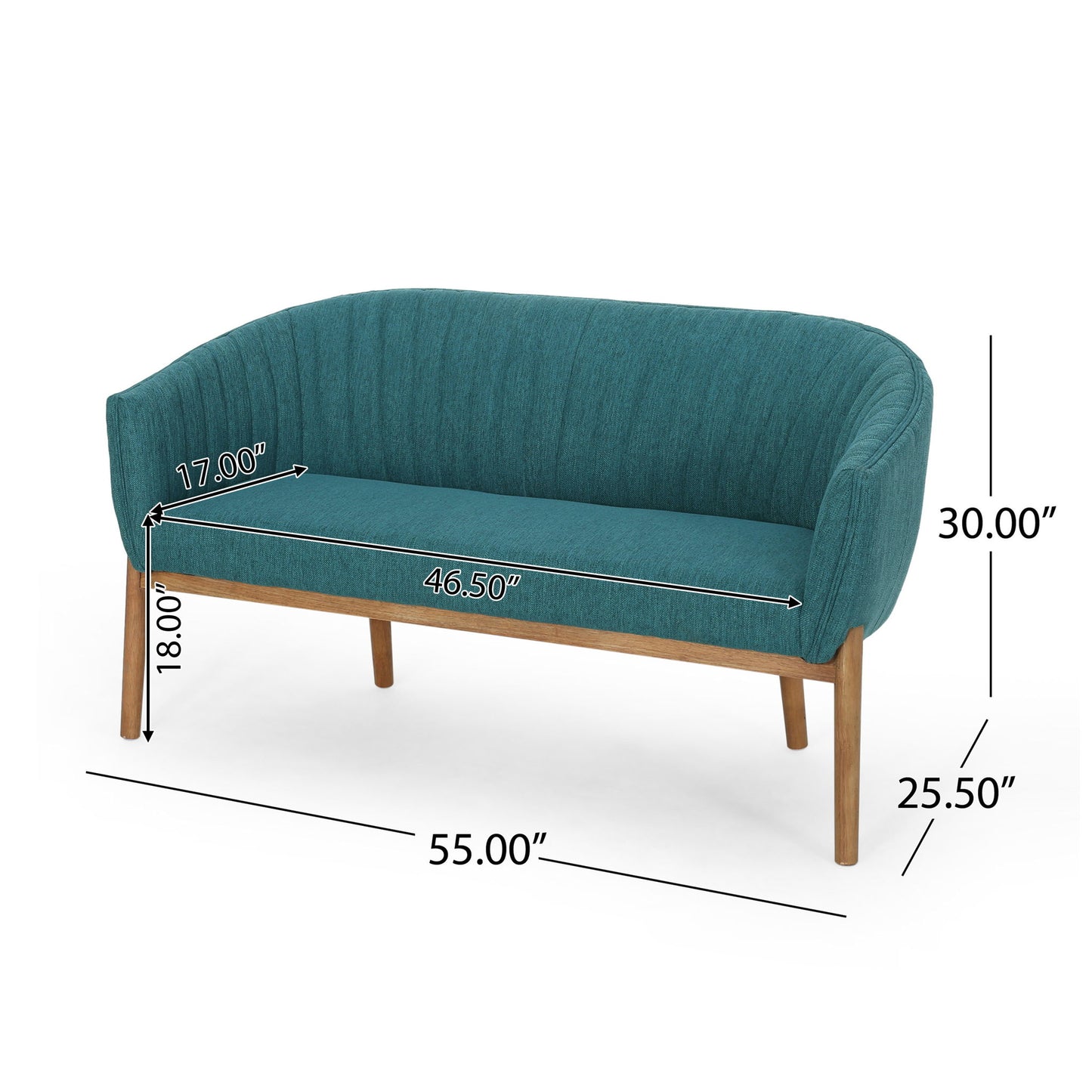 Mid Century Modern Loveseat With Channel Stitched Backrest Noble House