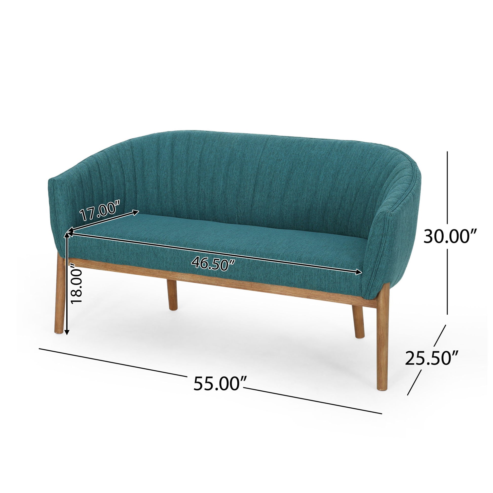 Mid Century Modern Loveseat With Channel Stitched Backrest Noble House