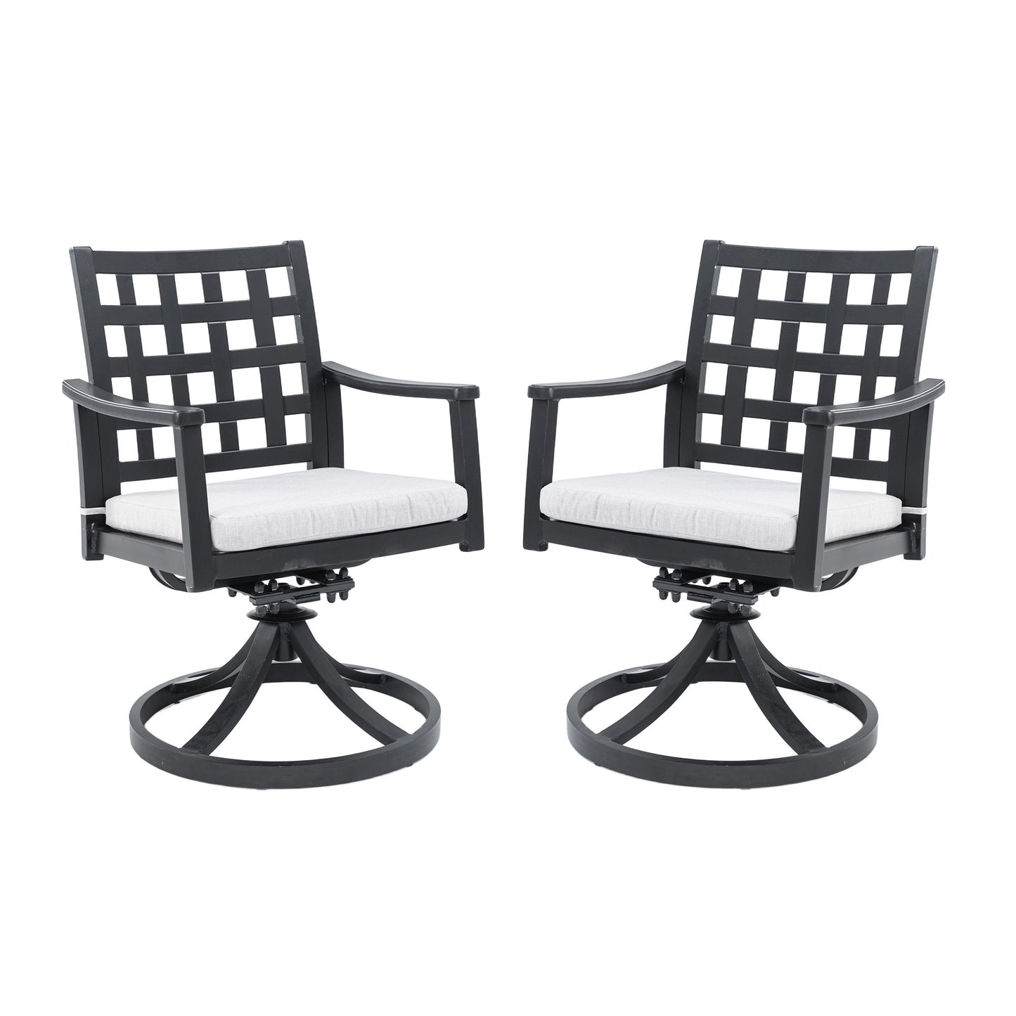 Modern Classic Outdoor Dining Swivel Rockers With Sunbrella Cushion, Lattice Design, Weather Resistant Frame (Set of 2) - Ember Black Life Outside