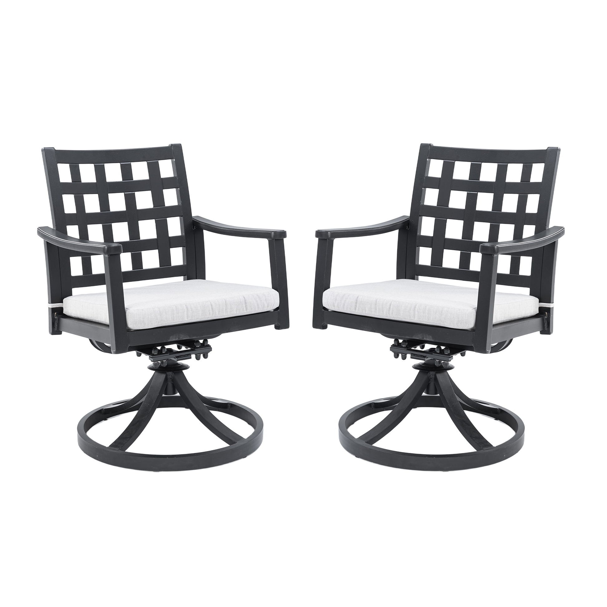 Modern Classic Outdoor Dining Swivel Rockers With Sunbrella Cushion, Lattice Design, Weather Resistant Frame (Set of 2) - Ember Black Life Outside