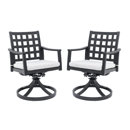 Modern Classic Outdoor Dining Swivel Rockers With Sunbrella Cushion, Lattice Design, Weather Resistant Frame (Set of 2) - Ember Black Life Outside