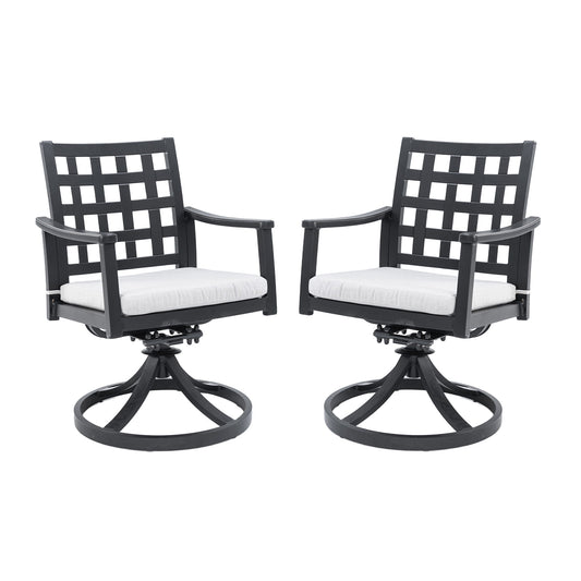 Modern Classic Outdoor Dining Swivel Rockers With Sunbrella Cushion, Lattice Design, Weather Resistant Frame (Set of 2) - Ember Black Life Outside