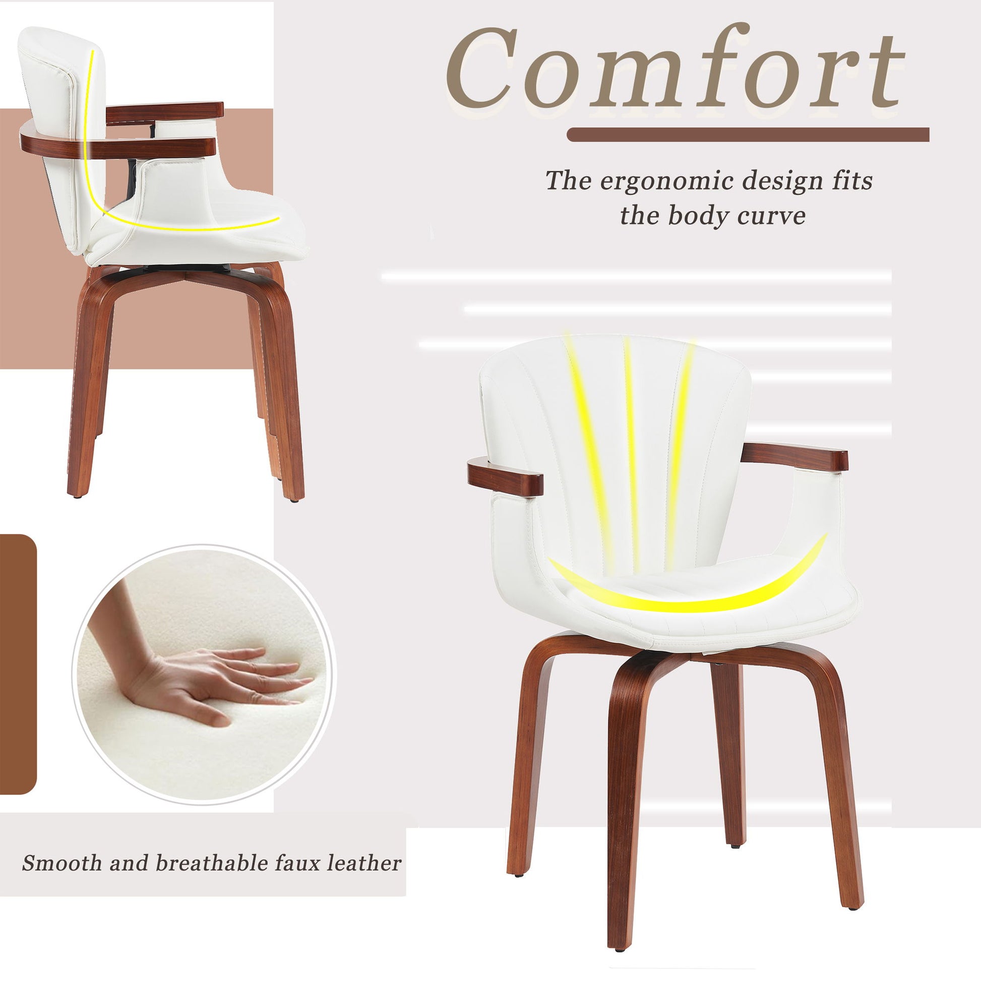 Mid Century Modern Bentwood Swivel Dining Chairs (Set of 2) - White / Walnut Hearth and Haven