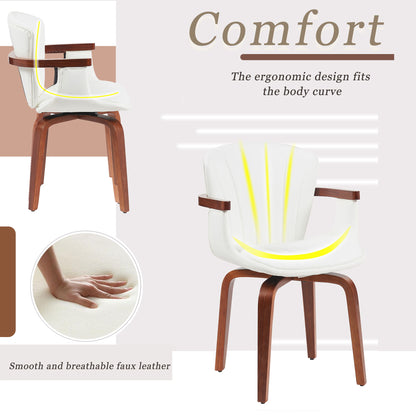 Mid Century Modern Bentwood Swivel Dining Chairs (Set of 2) - White / Walnut Hearth and Haven