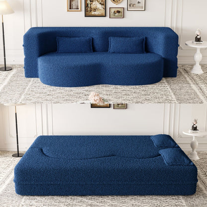 Modern Floor Sofa, With 2 Pillows, Convertible Teddy Fabric Foam Filled Bed Home Essentials