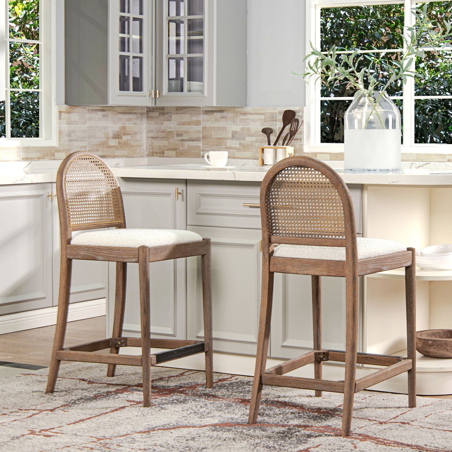 Panama - Curved Back Cane Counter Stool (Set of 2) Jennifer Taylor Home