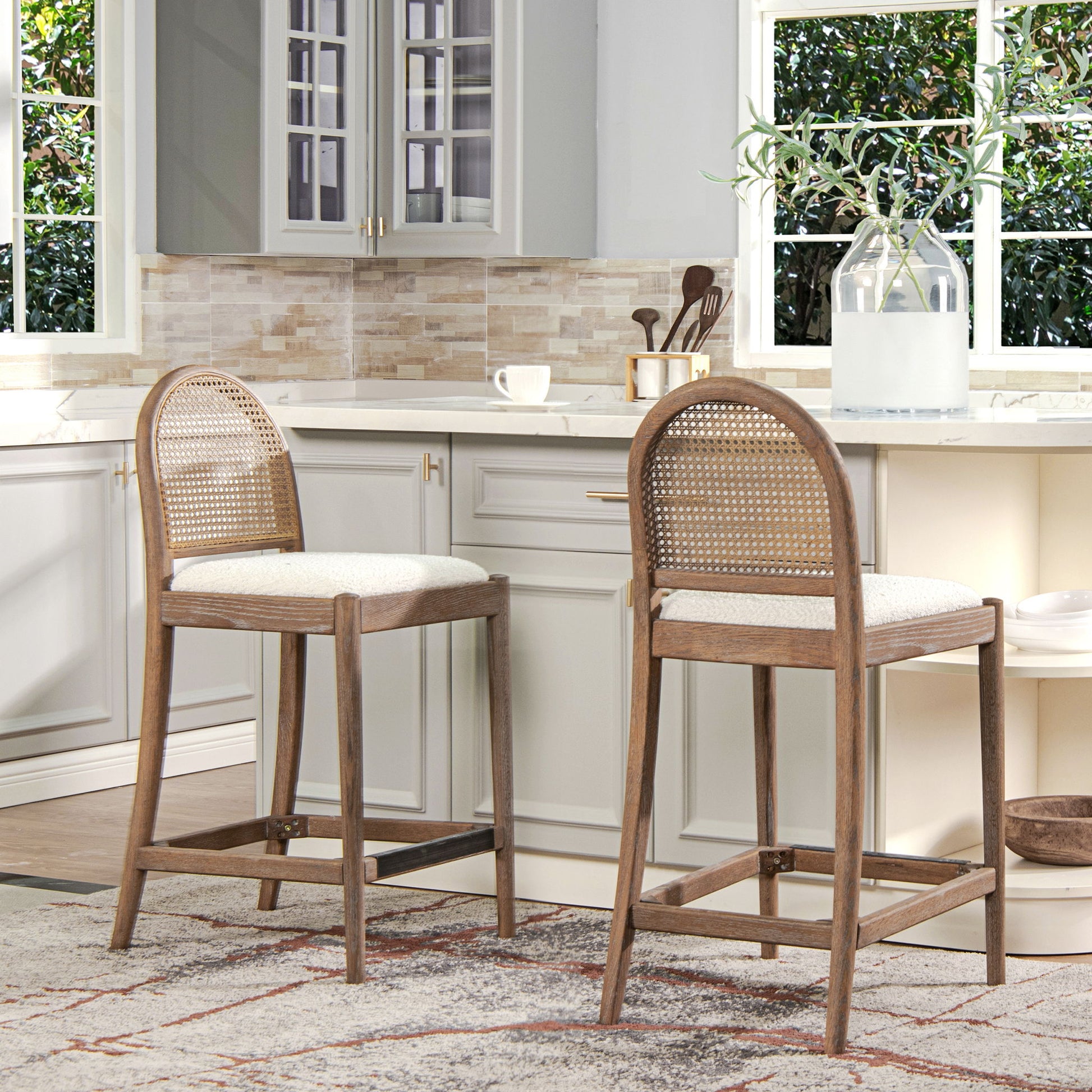 Panama - Curved Back Cane Counter Stool (Set of 2) Jennifer Taylor Home