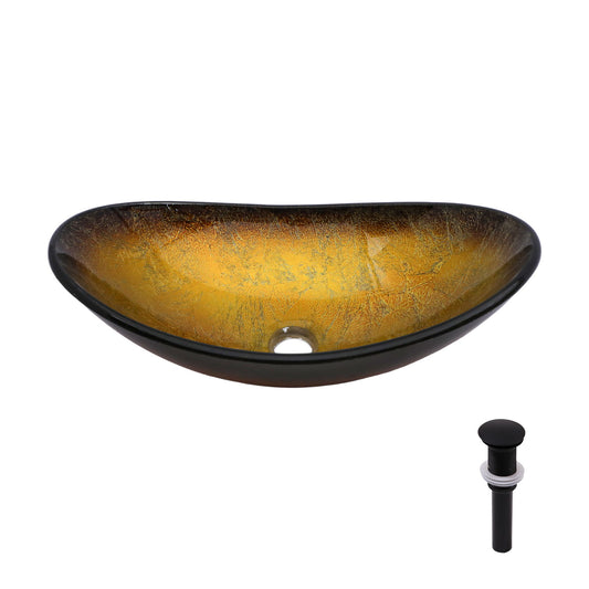 Vessel Sink With Pop Up Drain, Boat Shape Above Counter Bathroom Sink - Gold Daily Nest