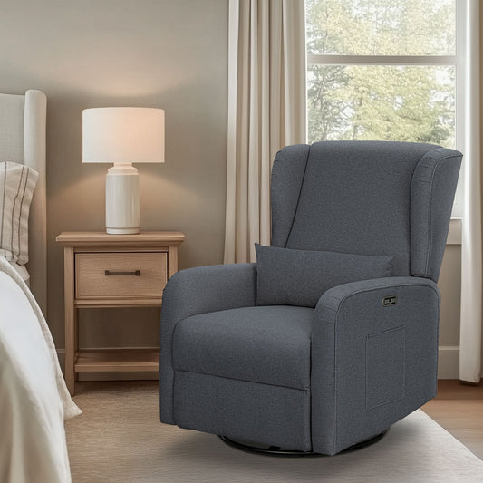 Candace - Power Recliner 3-in-1 With Swivel, Glider, USB Ports - Gray Madison Park