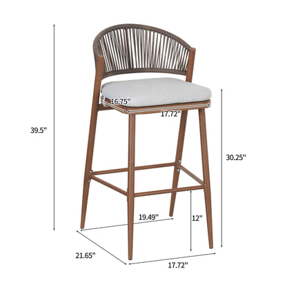 Outdoor Bar Height Metal Frame Counter Stools With Scallop Shaped Backrest & Water Resistant Cushions Noble House