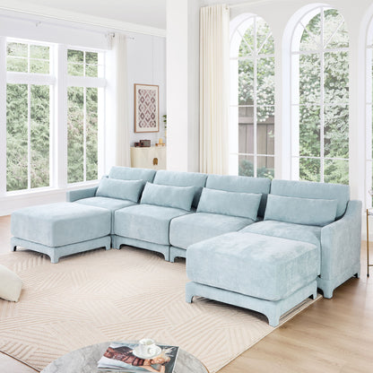 Stylish Sofa With Ottoman And Lumbar Pillows, Ergonomic Design Home Essentials