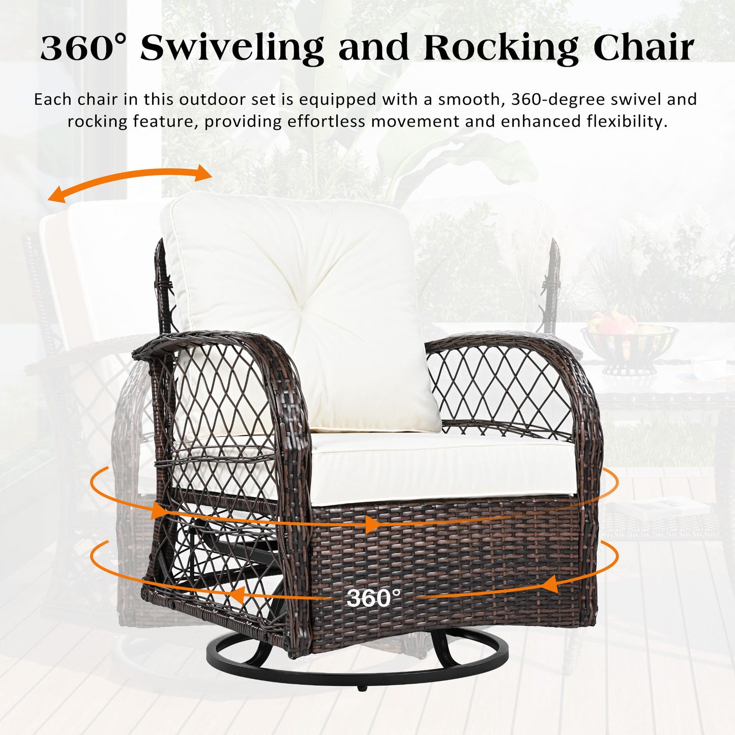 3 Piece Outdoor Chair & Table Set Chat Set, 2 Person Rattan Seating Group Hearth and Haven
