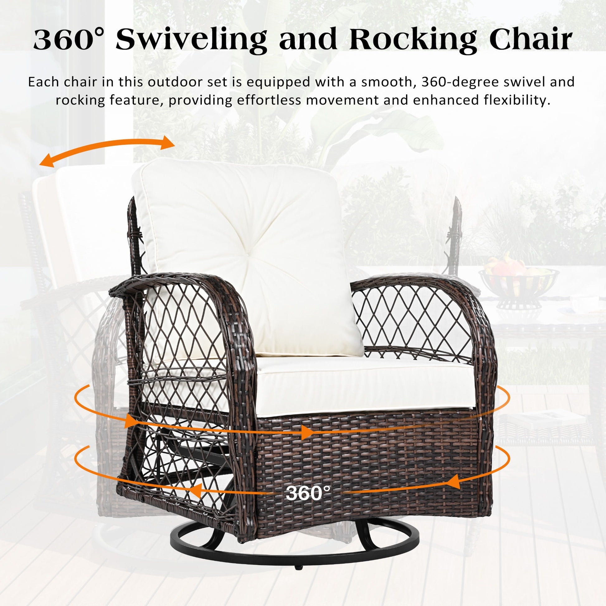 3 Piece Outdoor Chair & Table Set Chat Set, 2 Person Rattan Seating Group Hearth and Haven