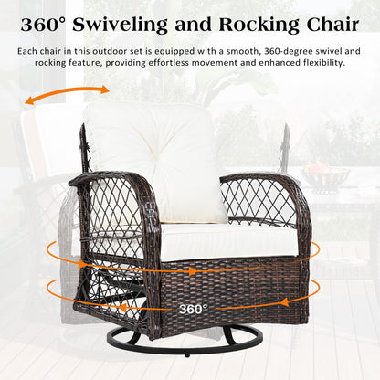3 Piece Outdoor Chair & Table Set Chat Set, 2 Person Rattan Seating Group Hearth and Haven