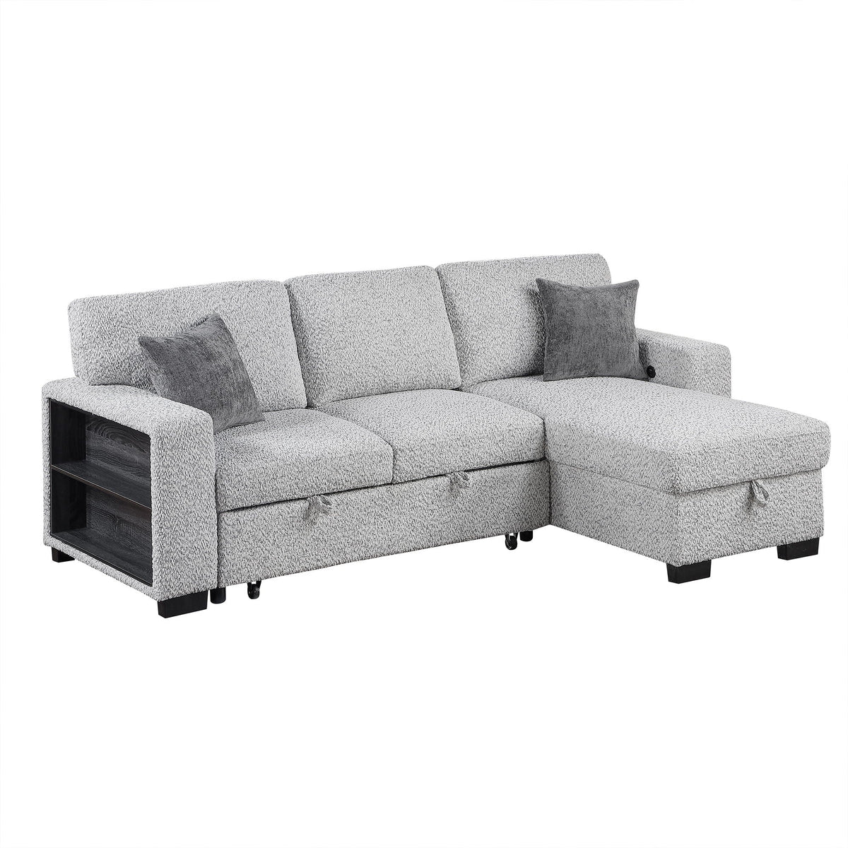 Buzz - Reversible Sleeper Sectional Sofa With Storage Chaise, Console Arm, USB Charging & Cup Holders - Gray Matrix Furniture Group
