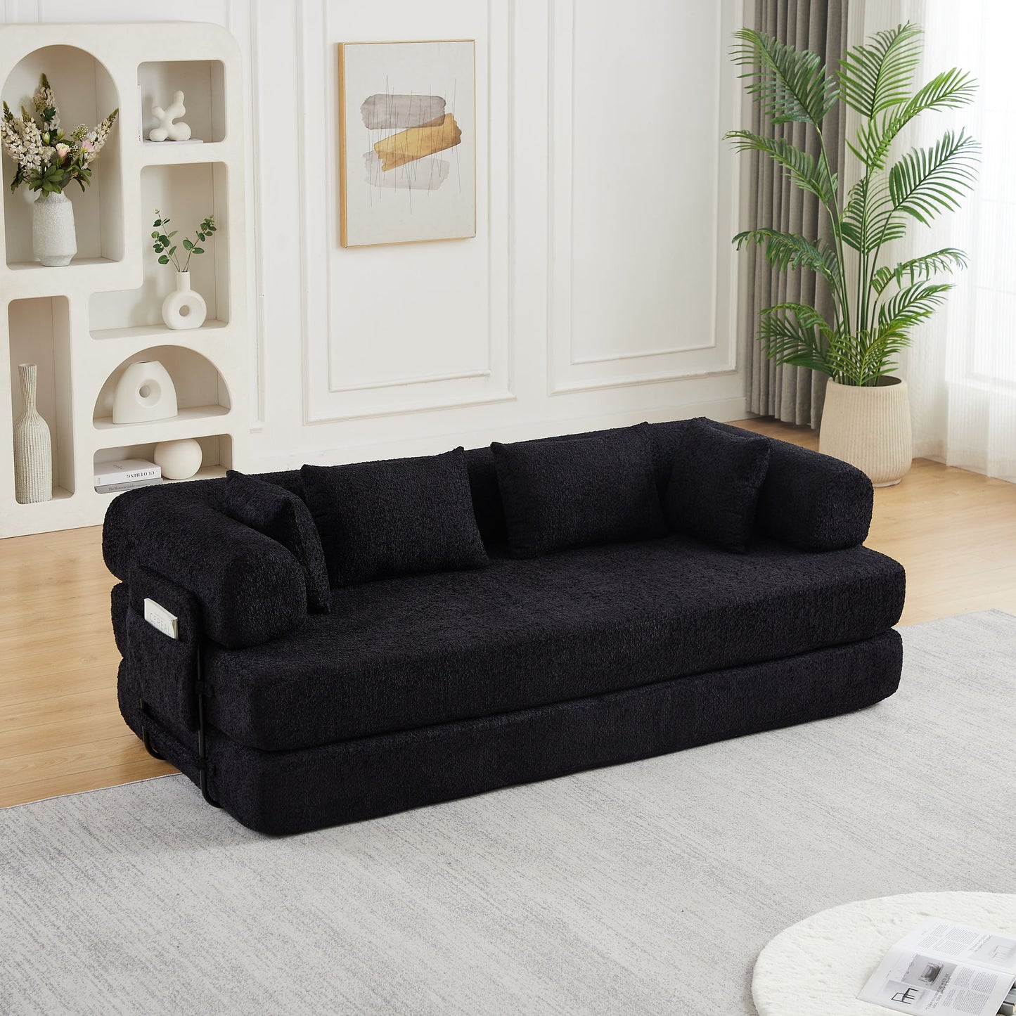 Convertible Sleeper Sofa Bed With Cylindrical Pillow Home Essentials