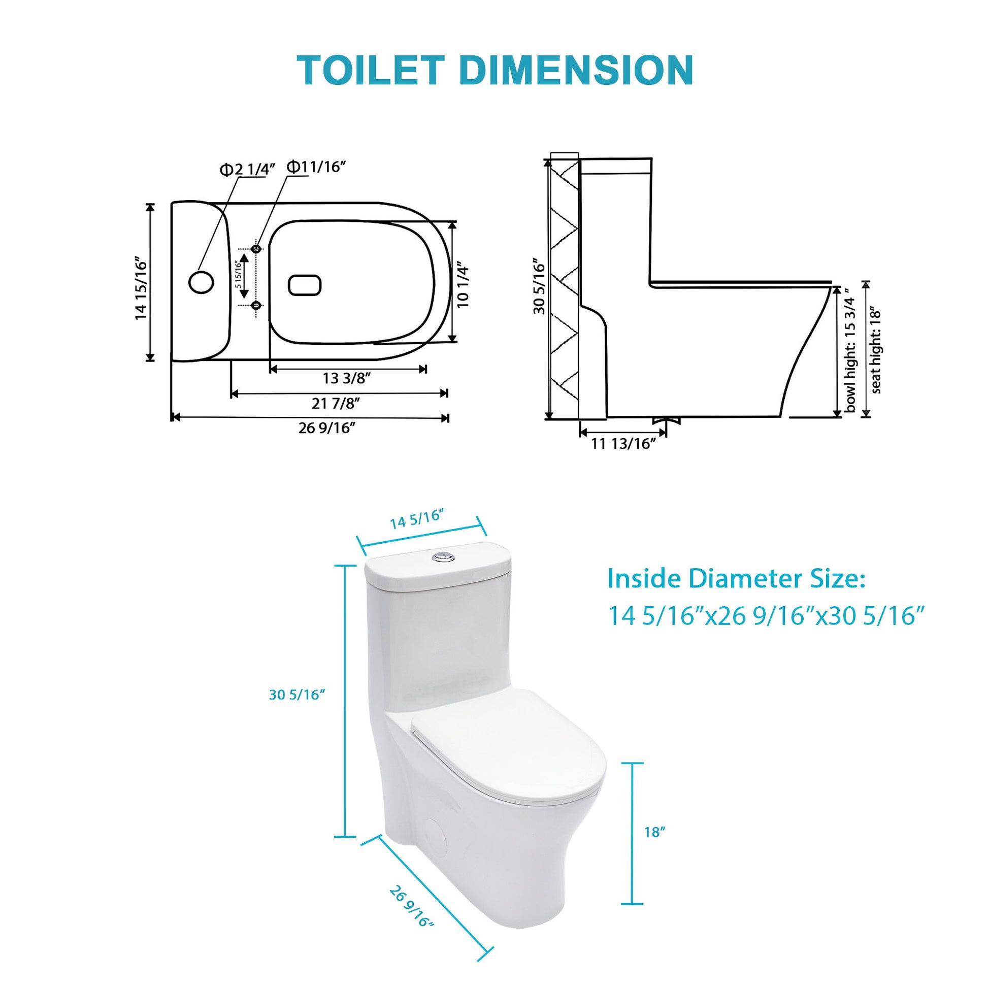 1 Piece Toilet For Bathroom, Dual Flush 1.22/1.6 Gpf, Soft Closing Seat - White Daily Nest