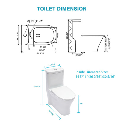 1 Piece Toilet For Bathroom, Dual Flush 1.22/1.6 Gpf, Soft Closing Seat - White Daily Nest