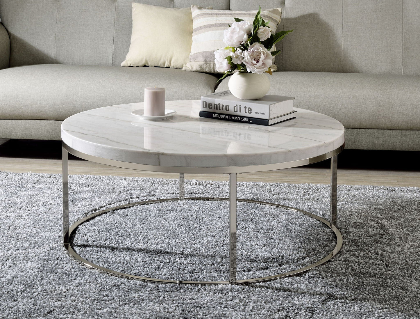 Zaidee - Mable Top Nickel Coffee Table - White Acme