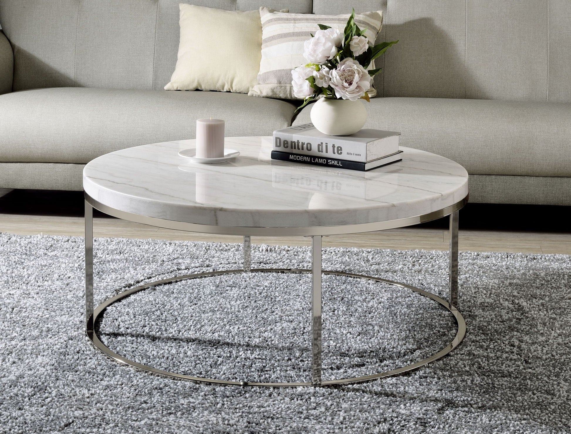 Zaidee - Mable Top Nickel Coffee Table - White Acme