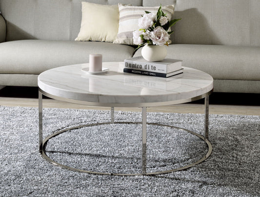 Zaidee - Mable Top Nickel Coffee Table - White Acme