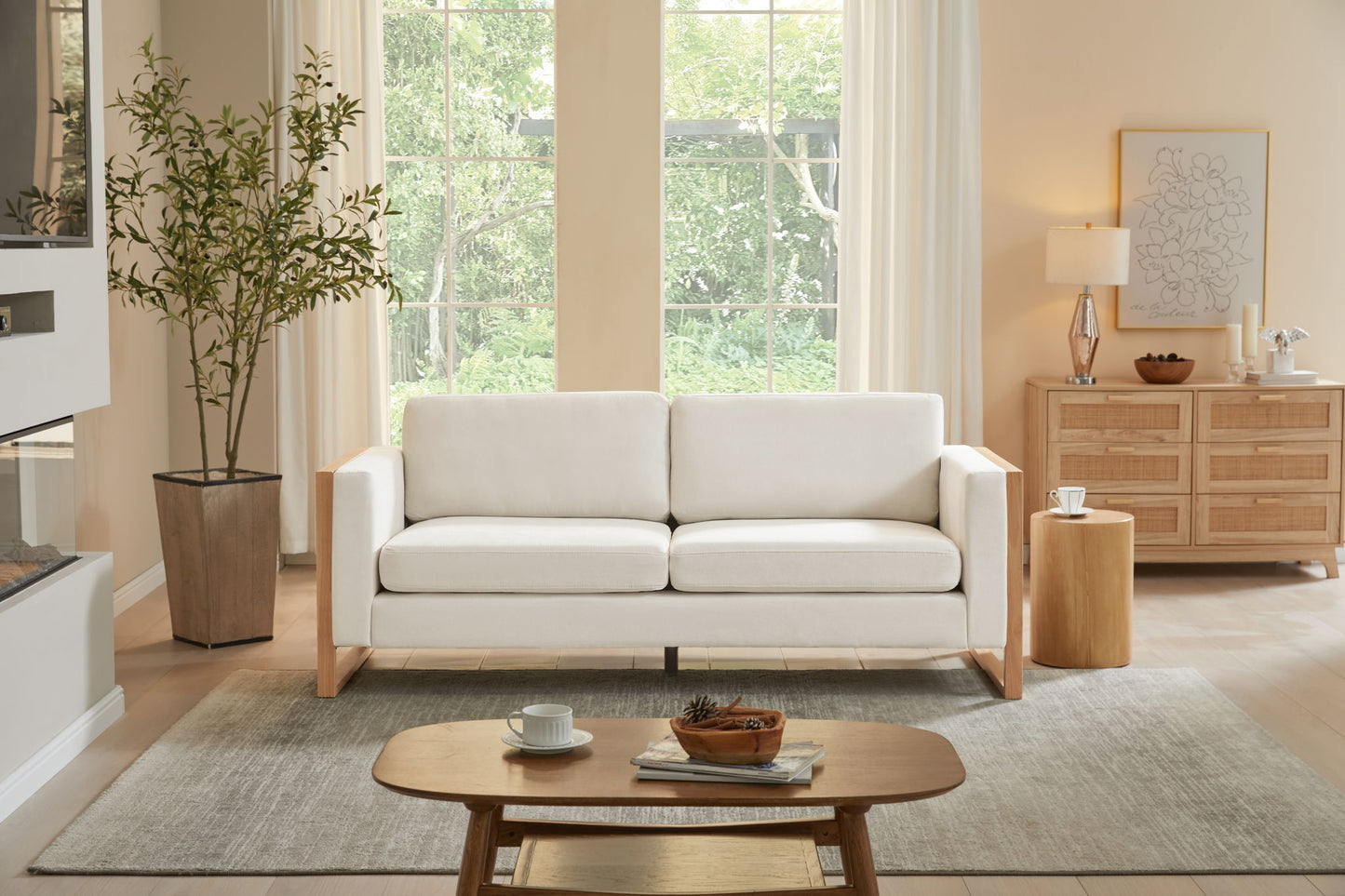 Modern Sofa With Solid Wood Legs, 3 Seater Noble House