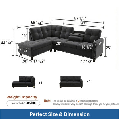 L - Shaped Sectional Sofa With Movable Left Chaise Home Essentials