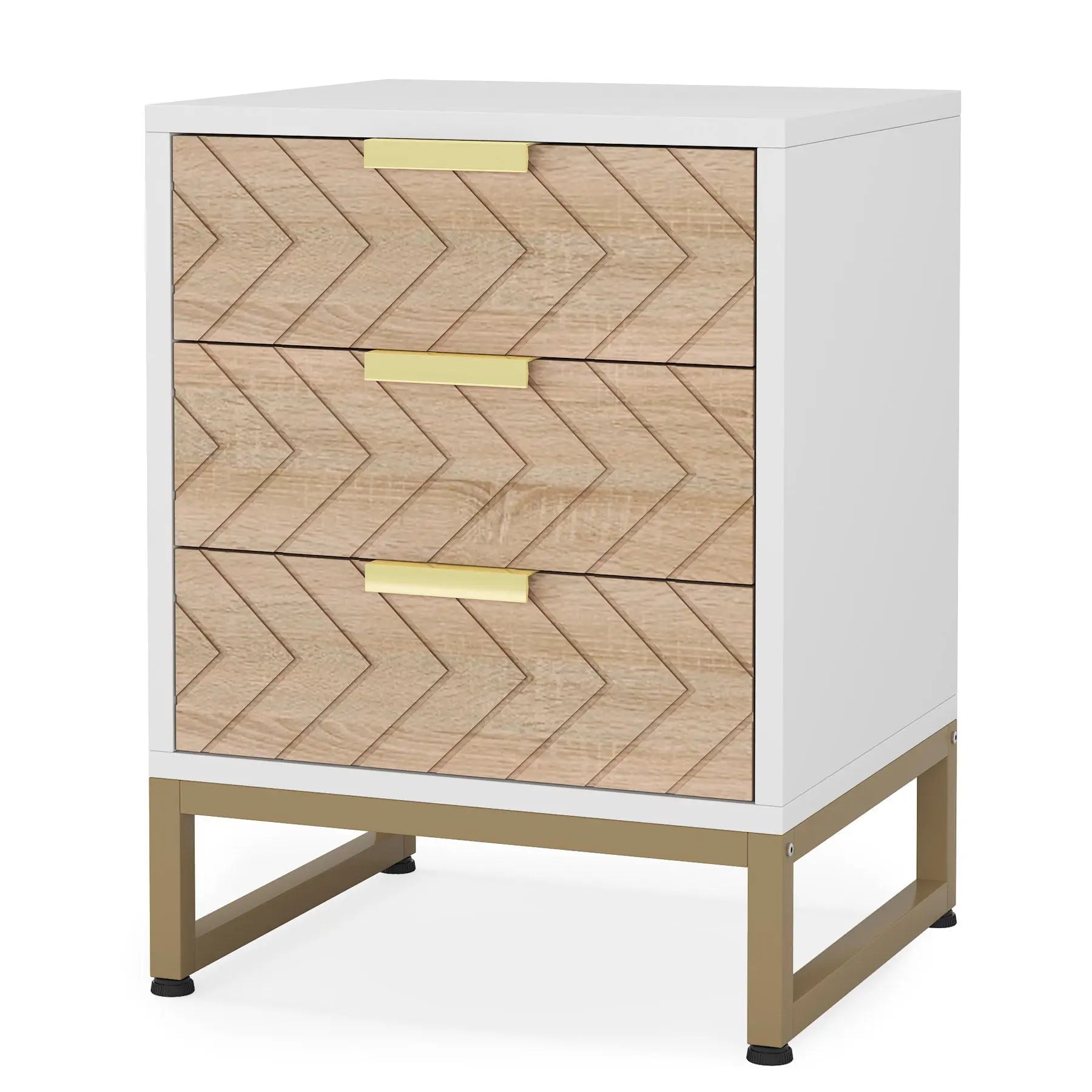 Nightstands With 3 Drawers, Zig Zag Design (Set of 2) - White / Oak Home Essentials