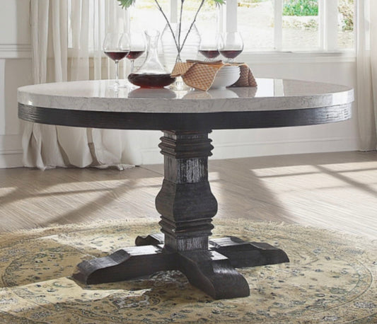 Nolan - Marble Top Salvage Round Dining Table - White Acme