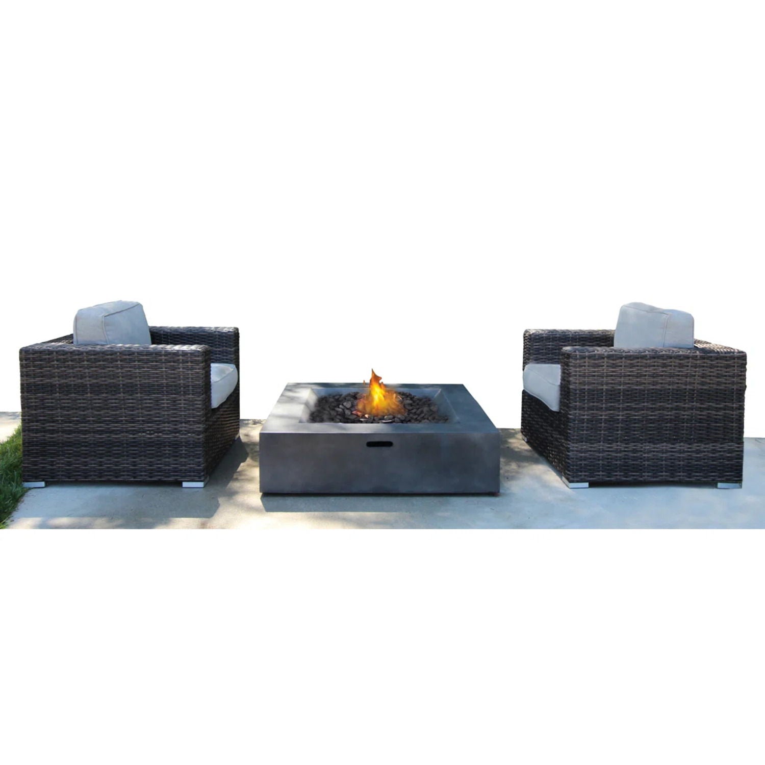 Rattan Wicker Patio Set With Cushions And Concrete Fire Pit LSI Patio Furniture