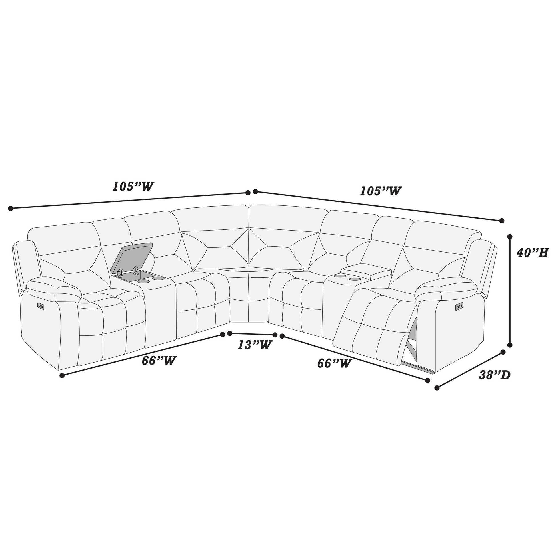 Power Reclining Sectional Set With Console Cup Holders Home Essentials