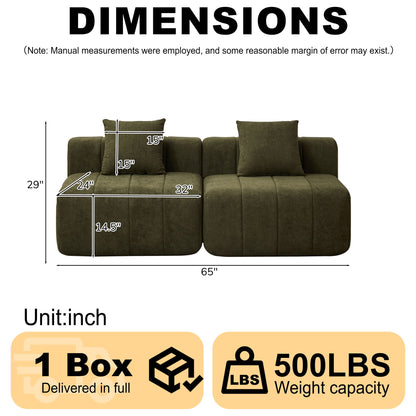 Modular Sectional Sofa With 2 Pillows, Symmetrical Design Home Essentials