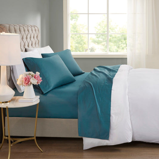 600 Thread Count - Cooling Cotton Blend 4 Piece Queen Sheet Set - Teal