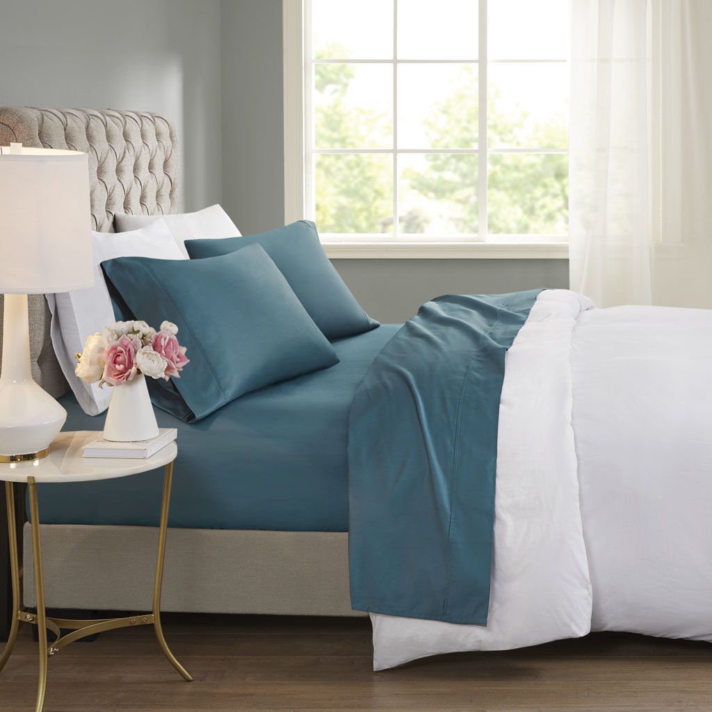 600 Thread Count - Cooling Cotton Blend 4 Piece King Sheet Set - Teal Beautyrest