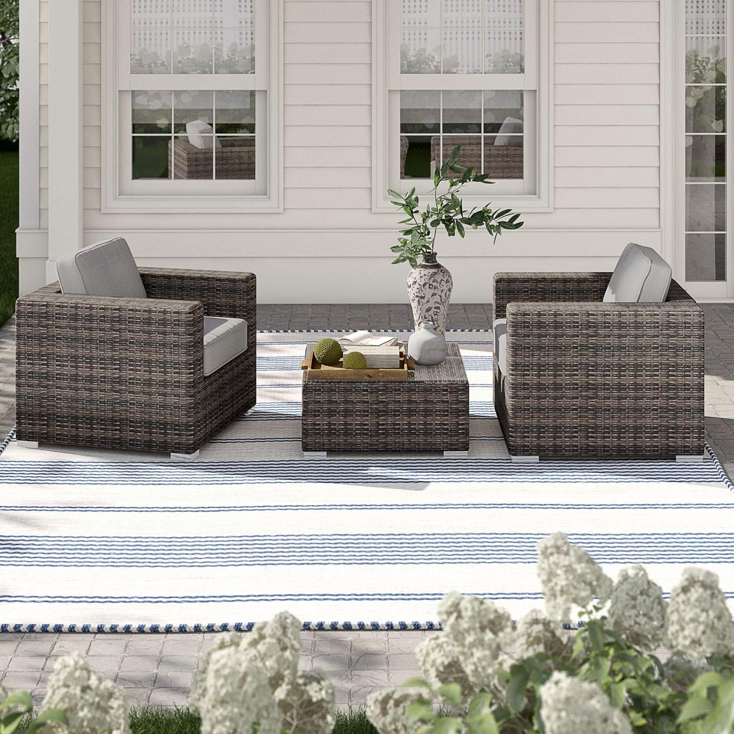 Wicker Seating Group Set With Table And Cushions LSI Patio Furniture