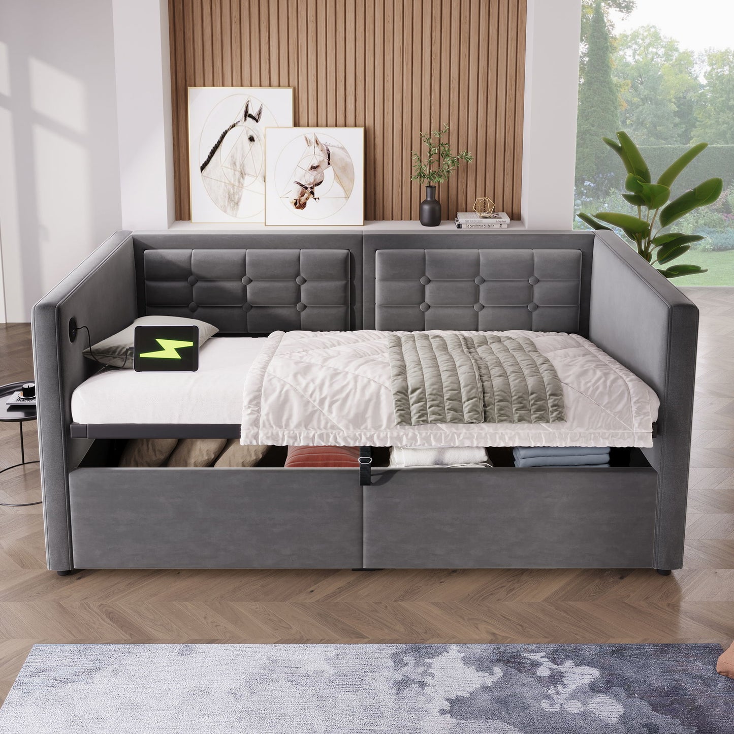 Upholstered Hydraulic Storage Daybed With USB & Type C Charging Artistry At Home